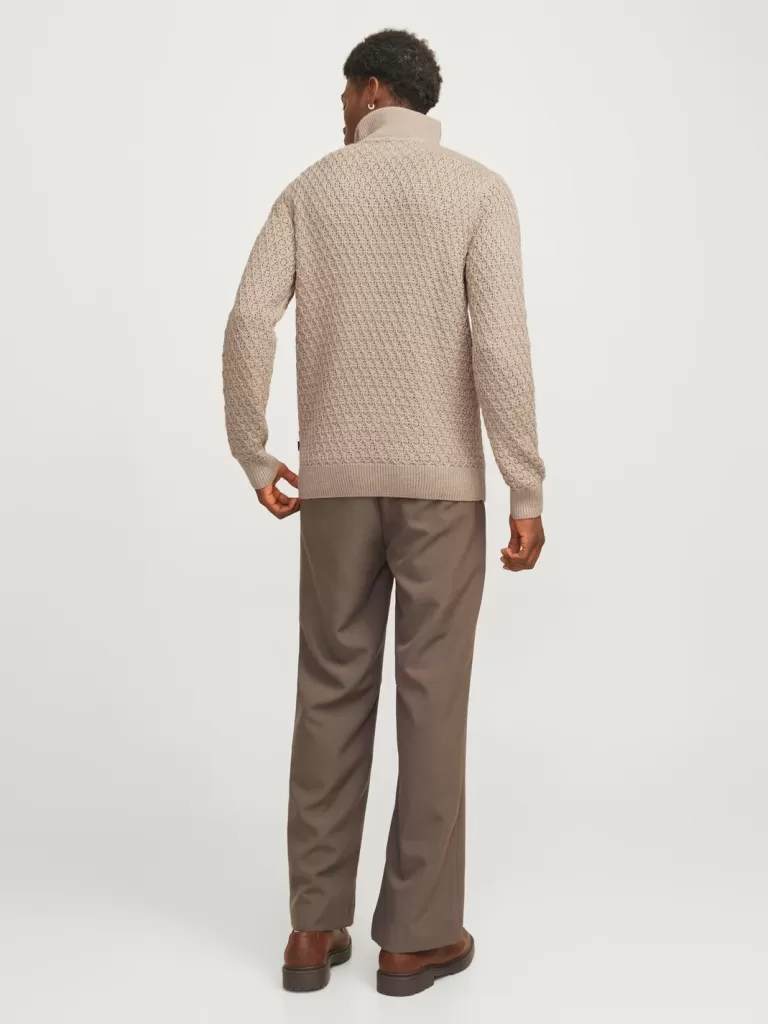 JACK & JONES Swetry^Gładki Krótki suwak Beżowy