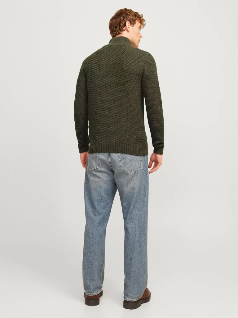 JACK & JONES Swetry^Gładki Krótki suwak Zielony