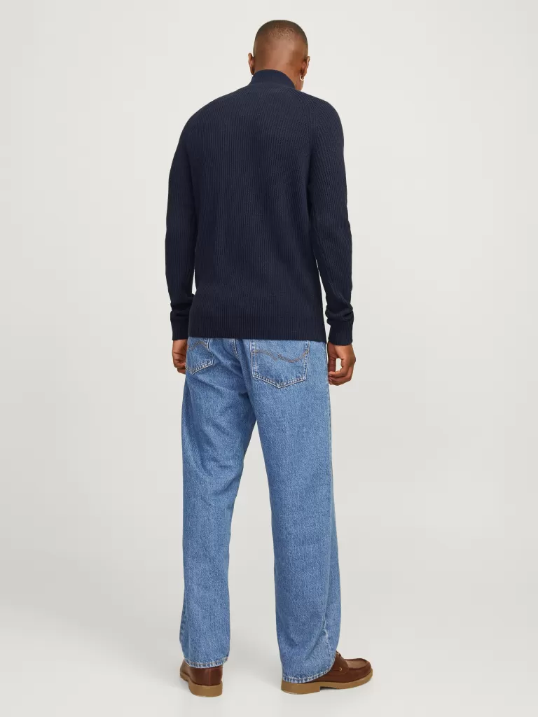 JACK & JONES Swetry^Gładki Krótki suwak Niebieski