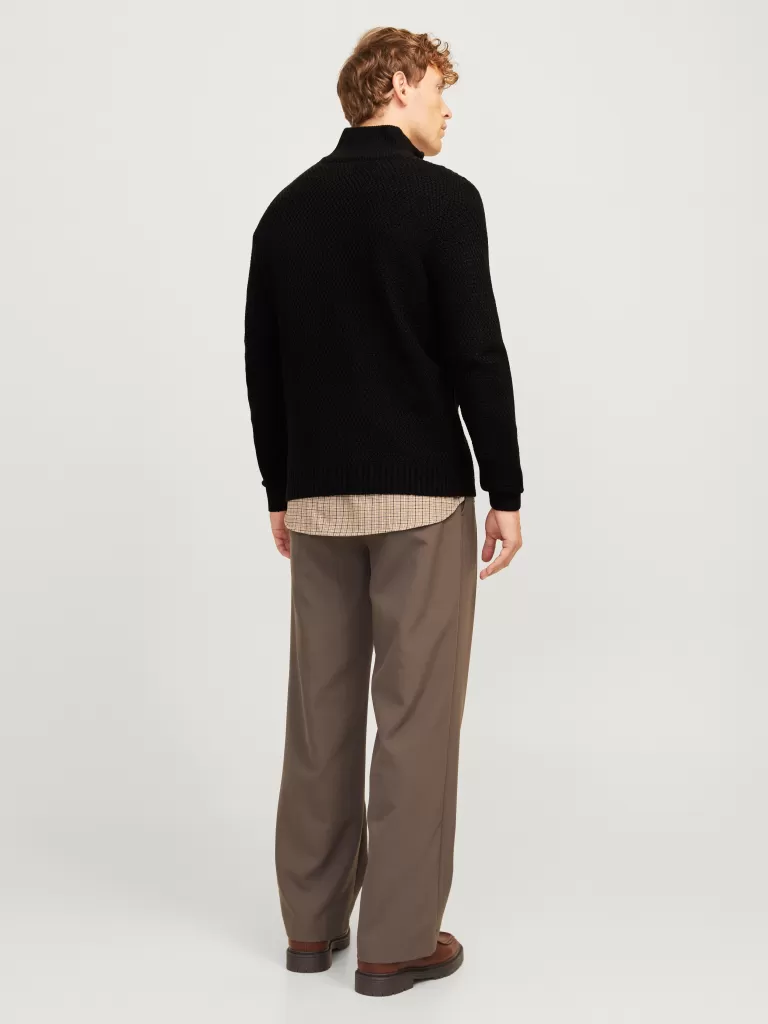 JACK & JONES Swetry^Gładki Krótki suwak Czarny