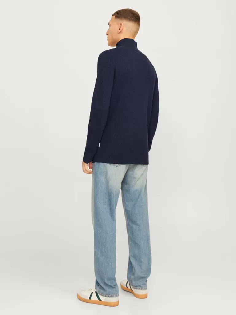 JACK & JONES Swetry^Gładki Krótki suwak Niebieski