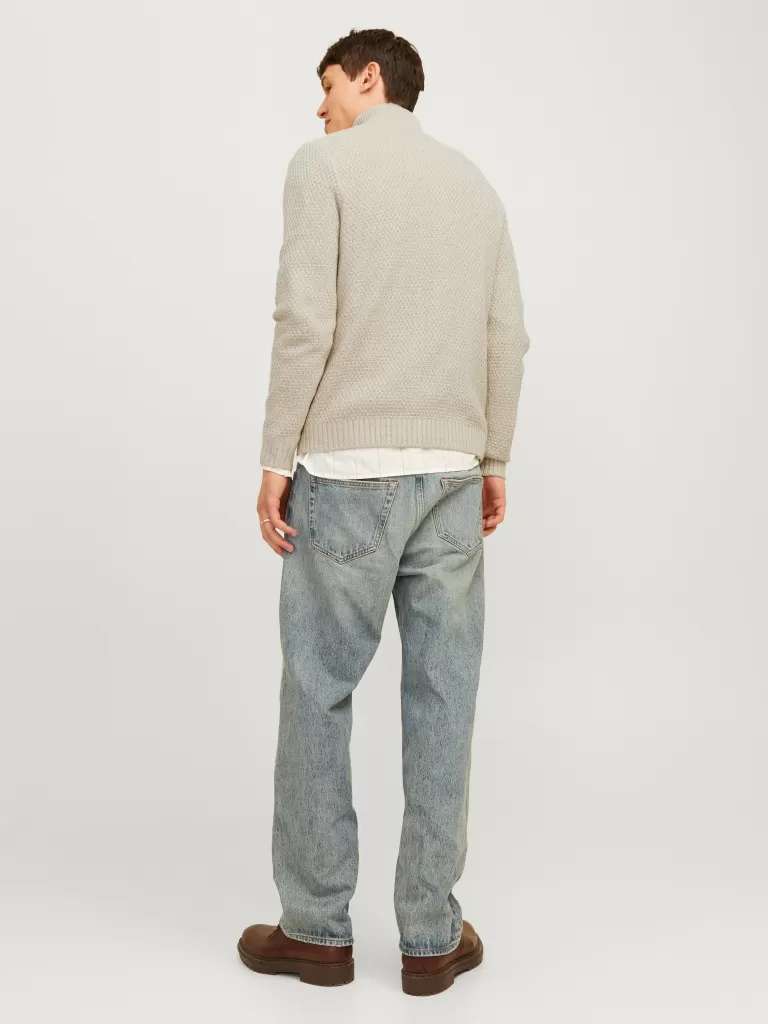 JACK & JONES Swetry^Gładki Krótki suwak Beżowy