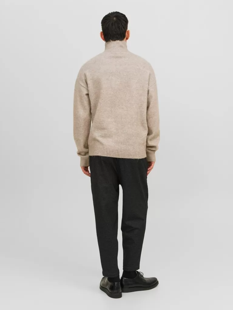 JACK & JONES Swetry^Gładki Krótki suwak Beżowy