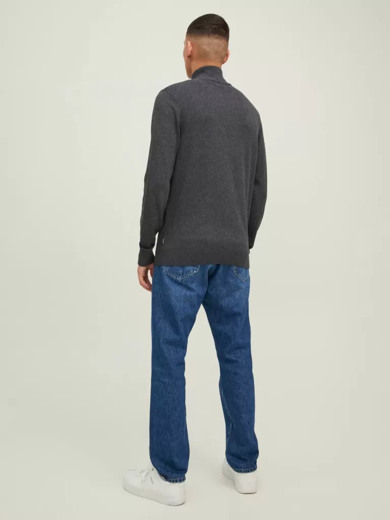 JACK & JONES Swetry^Gładki Krótki suwak Szary