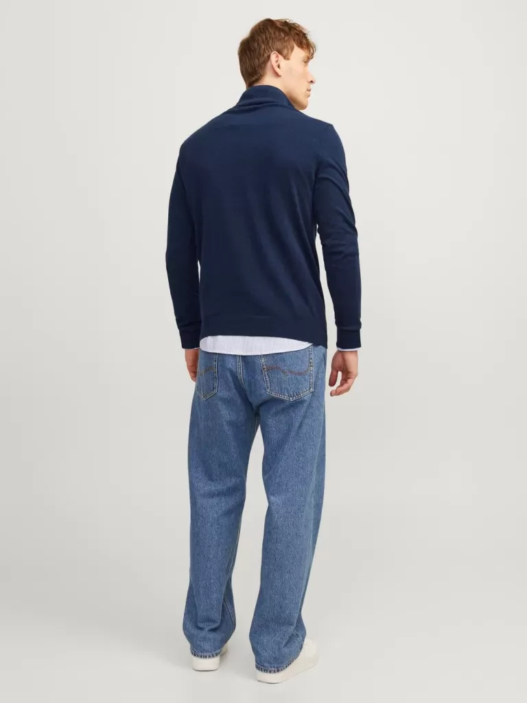 JACK & JONES Swetry^Gładki Krótki suwak Niebieski