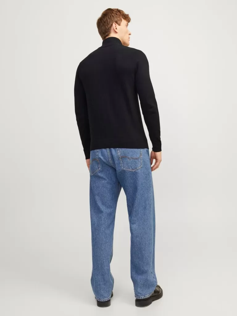 JACK & JONES Swetry^Gładki Krótki suwak Czarny