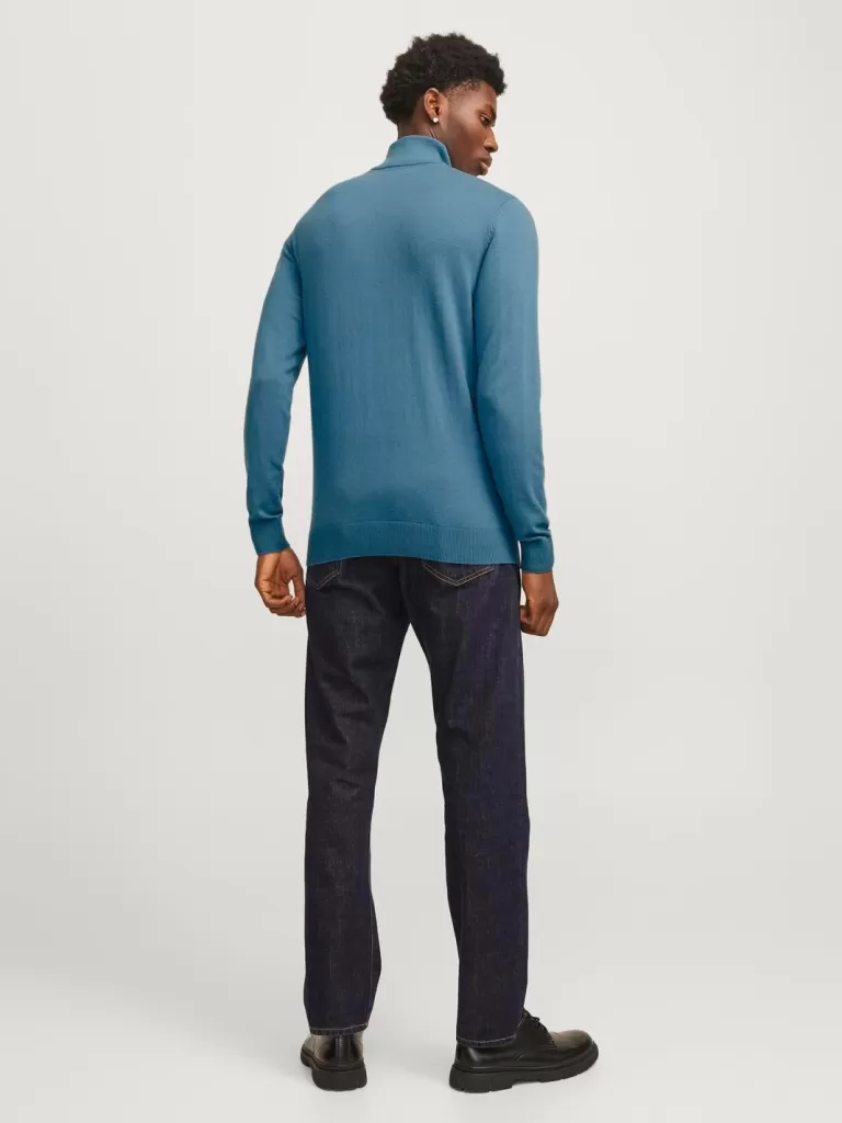 JACK & JONES Swetry^Gładki Krótki suwak Niebieski
