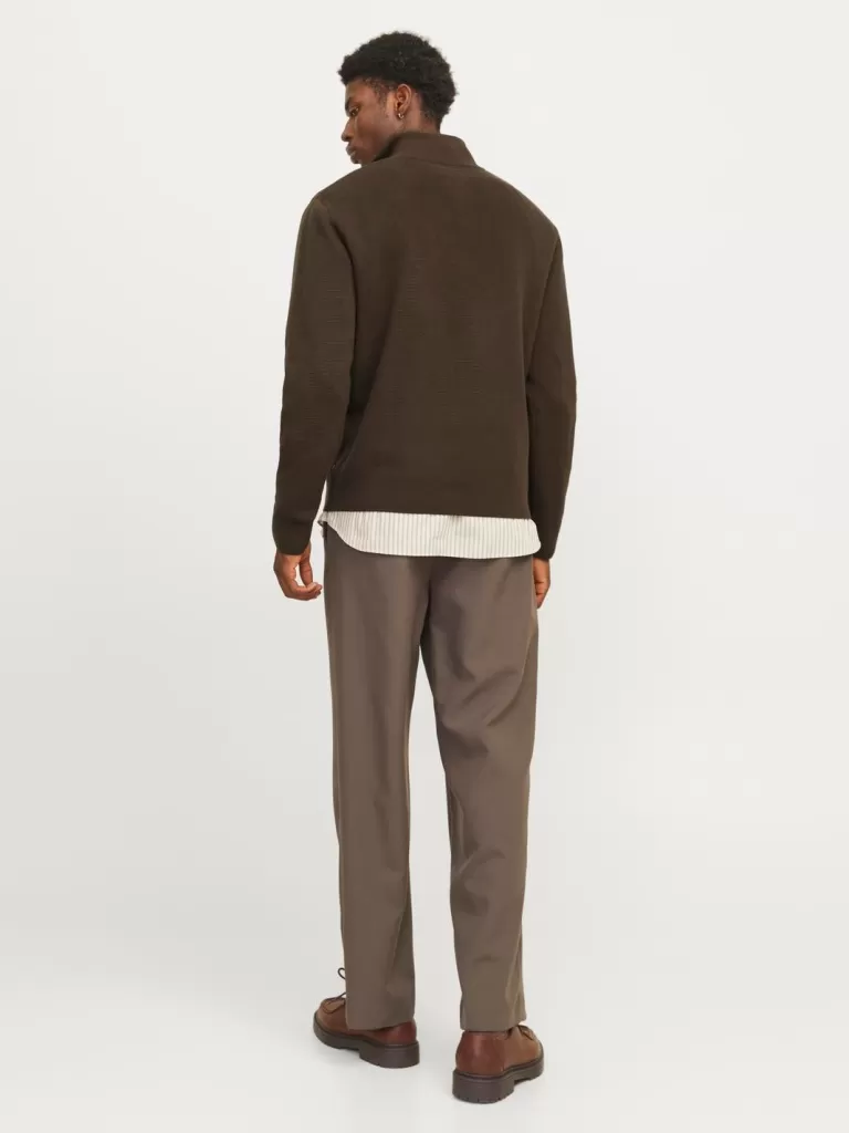 JACK & JONES Swetry^Gładki Krótki suwak Brązowy