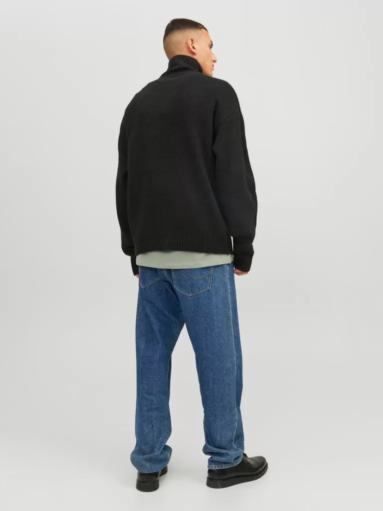 JACK & JONES Swetry^Gładki Krótki suwak Czarny