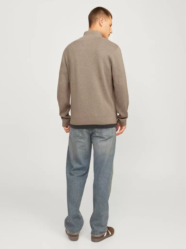 JACK & JONES Swetry^Gładki Krótki suwak Beżowy
