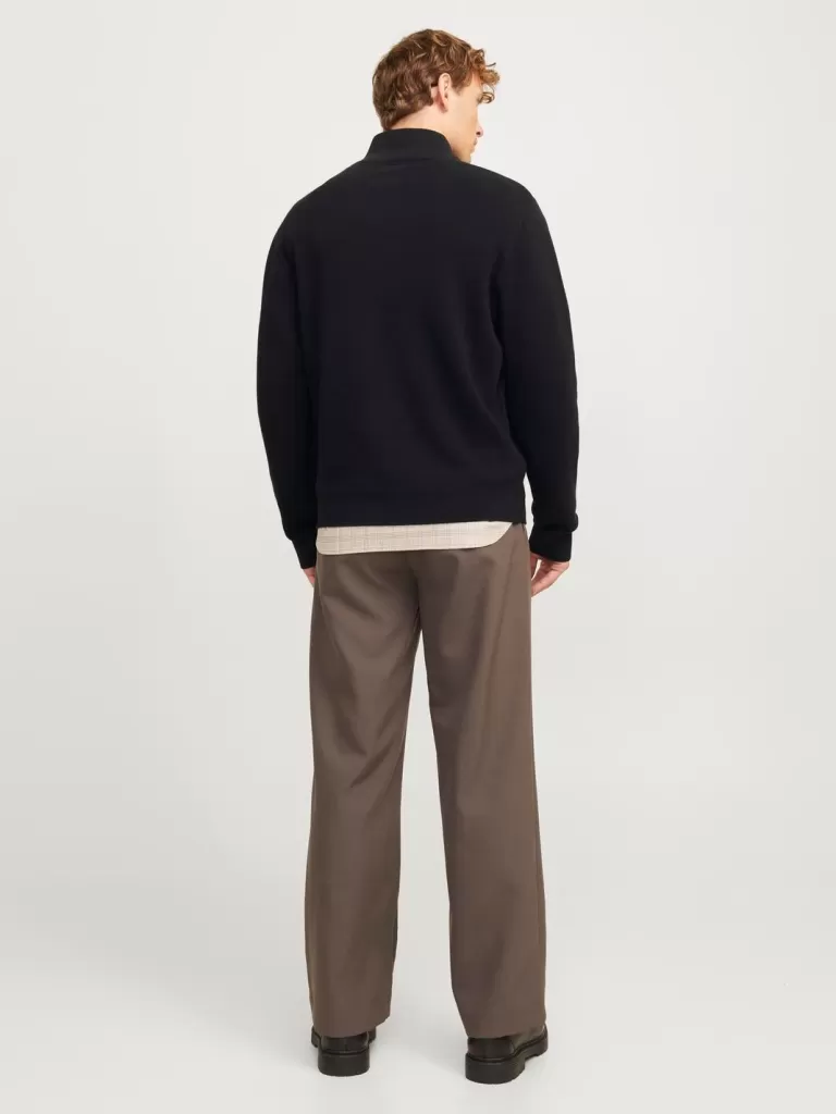 JACK & JONES Swetry^Gładki Krótki suwak Czarny