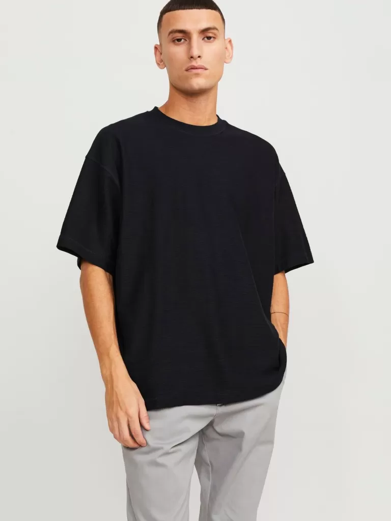 JACK & JONES Koszulki^Gładki Okrągły dekolt T-shirt Czarny