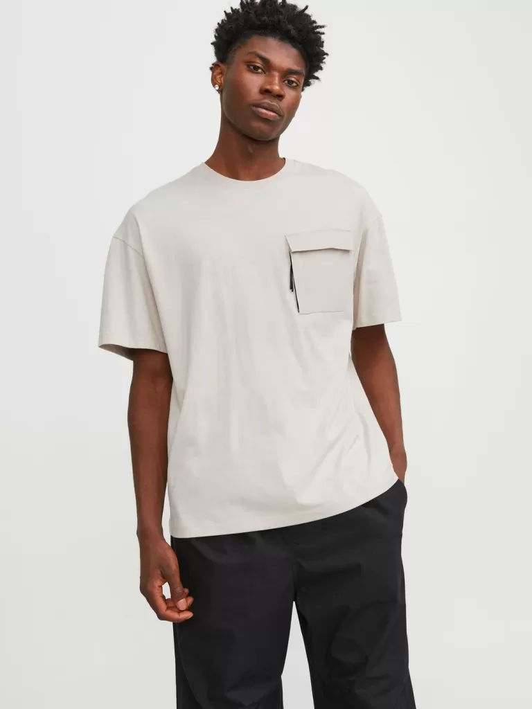 JACK & JONES Koszulki^Gładki Okrągły dekolt T-shirt Szary