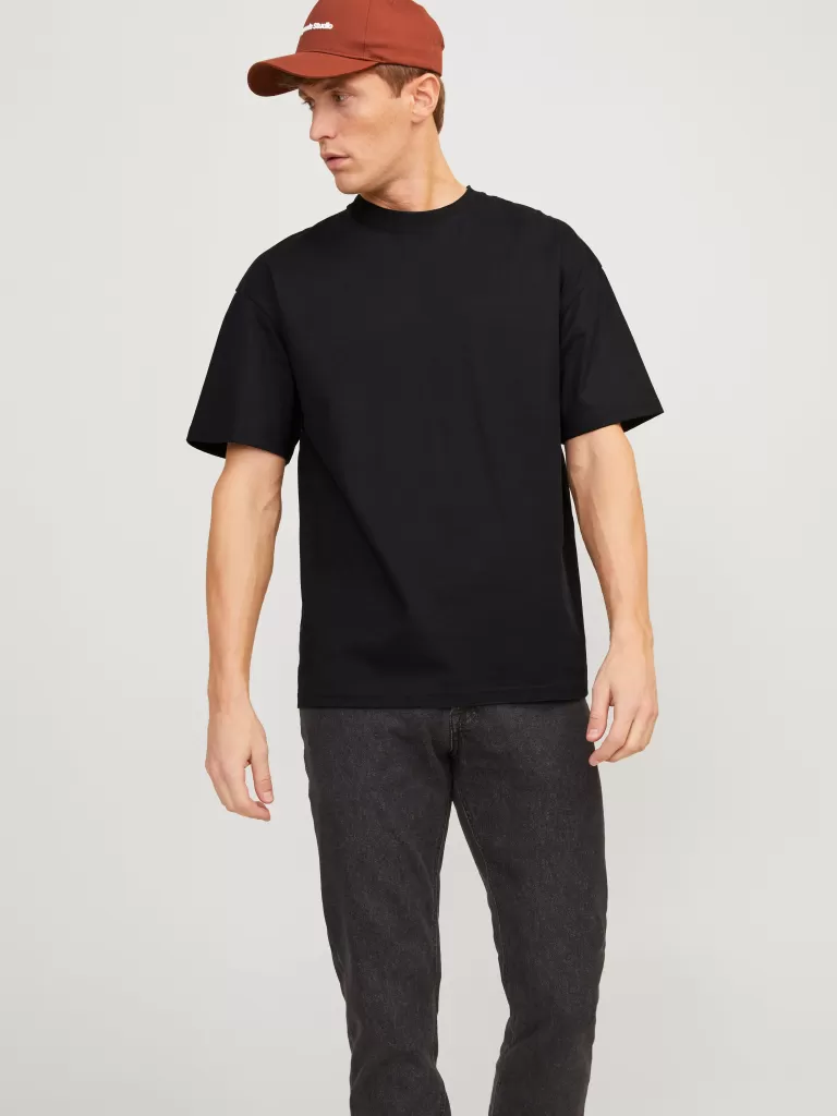 JACK & JONES Koszulki^Gładki Okrągły dekolt T-shirt Czarny