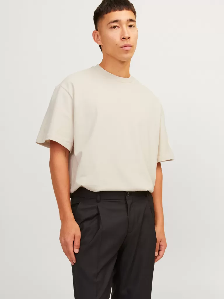 JACK & JONES Koszulki^Gładki Okrągły dekolt T-shirt Beżowy