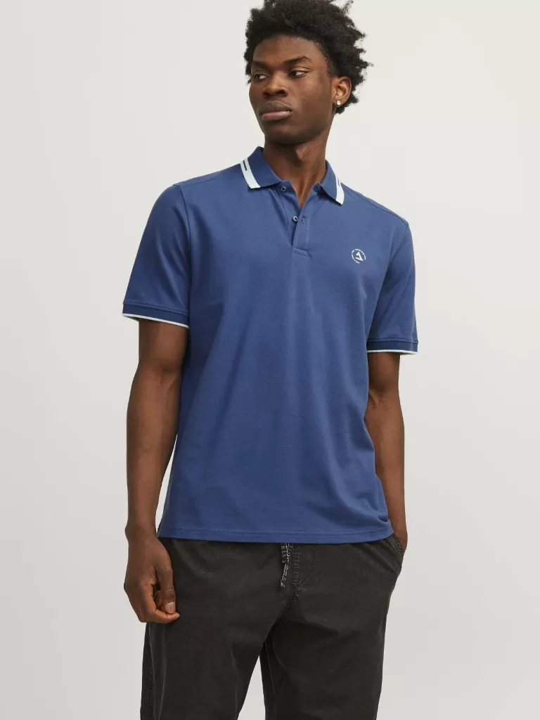 JACK & JONES Koszulki^Gładki Polo T-shirt Niebieski