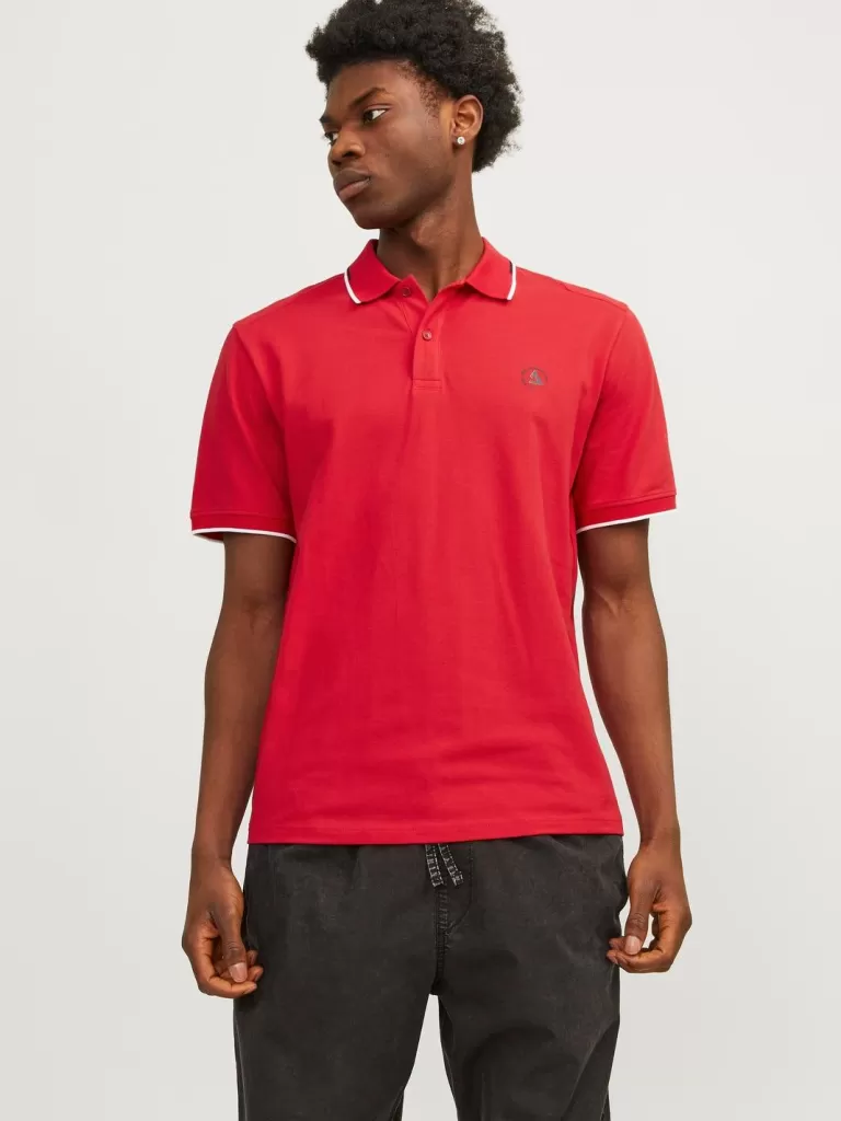 JACK & JONES Koszulki^Gładki Polo T-shirt Czerwony