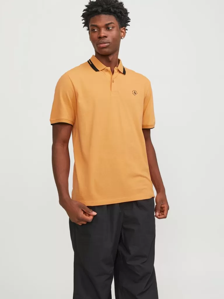 JACK & JONES Koszulki^Gładki Polo T-shirt Pomarańczowy