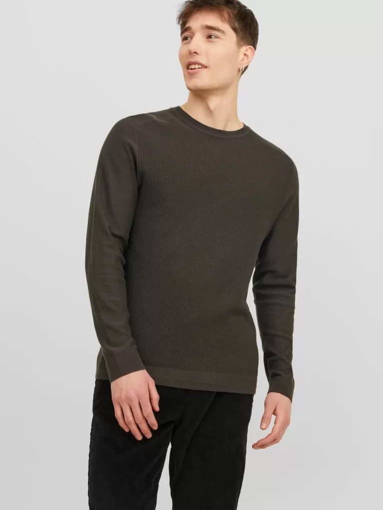JACK & JONES Swetry^Gładki Sweter wkładany przez głowę Brązowy