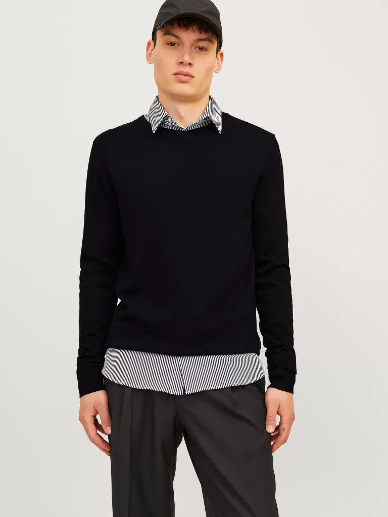 JACK & JONES Swetry^Gładki Sweter wkładany przez głowę Czarny