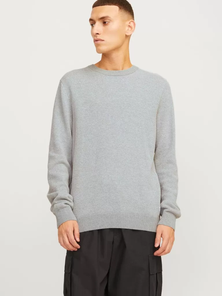 JACK & JONES Swetry^Gładki Sweter wkładany przez głowę Szary