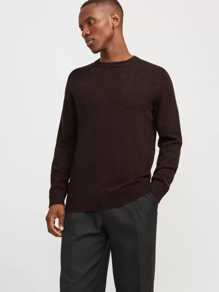 JACK & JONES Swetry^Gładki Sweter wkładany przez głowę Czerwony