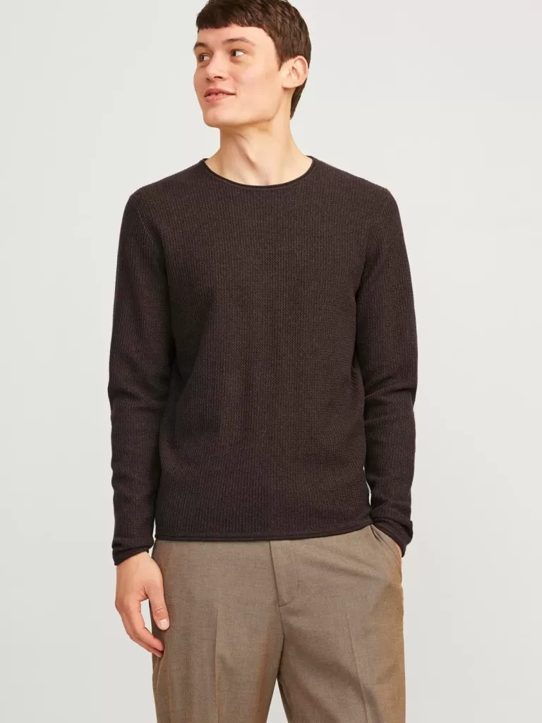 JACK & JONES Swetry^Gładki Sweter wkładany przez głowę Brązowy