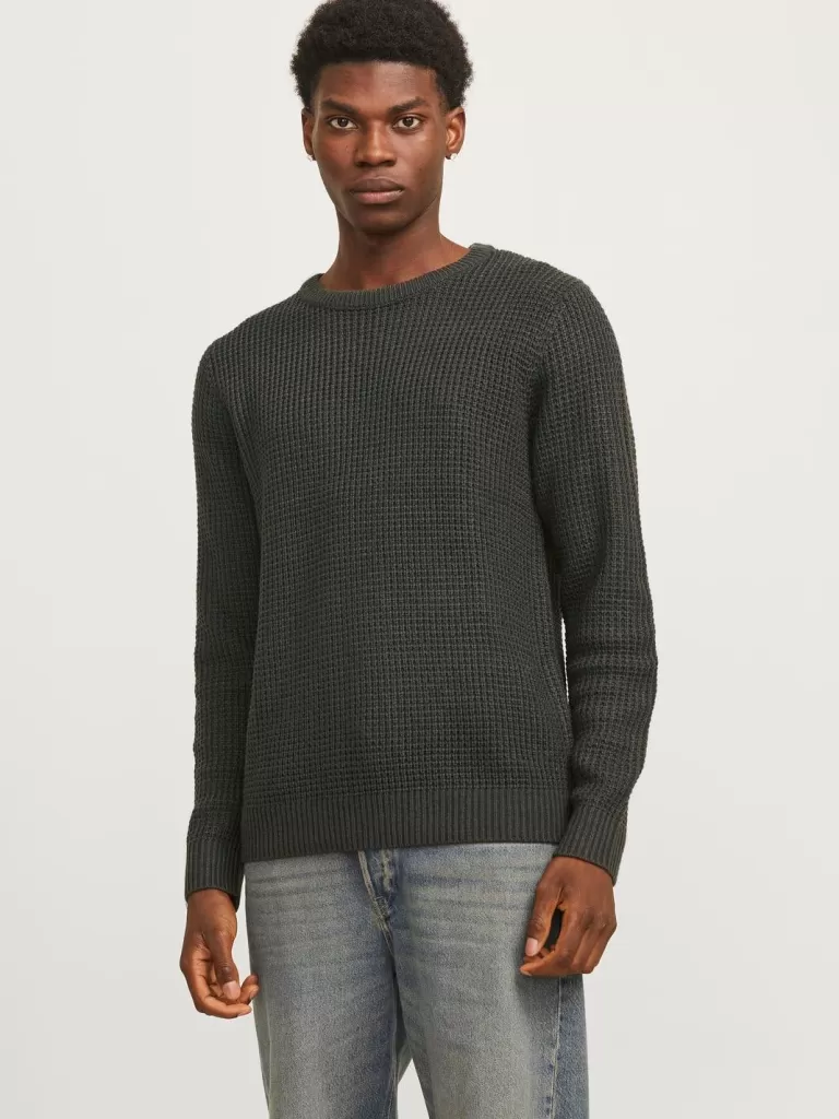 JACK & JONES Swetry^Gładki Sweter wkładany przez głowę Zielony