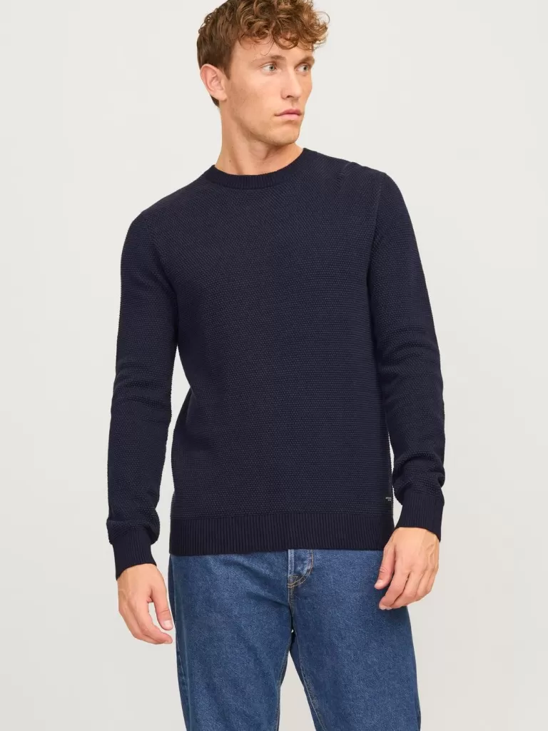 JACK & JONES Swetry^Gładki Sweter wkładany przez głowę Niebieski