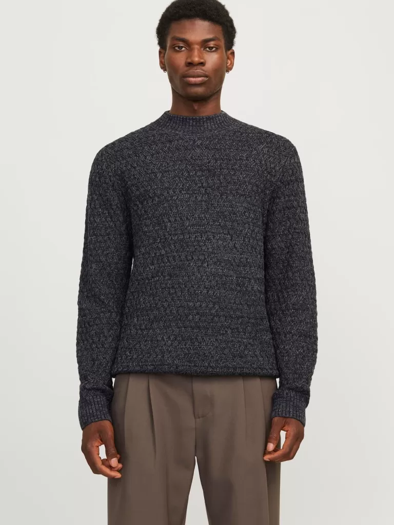 JACK & JONES Swetry^Gładki Sweter wkładany przez głowę Czarny