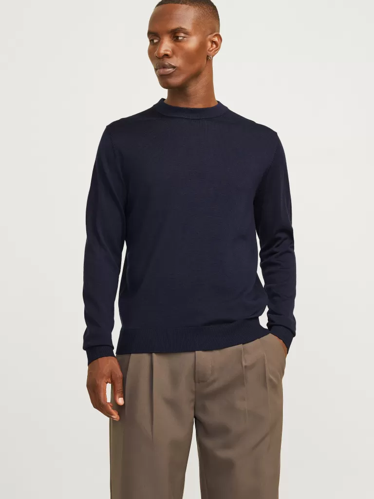 JACK & JONES Swetry^Gładki Sweter wkładany przez głowę Niebieski