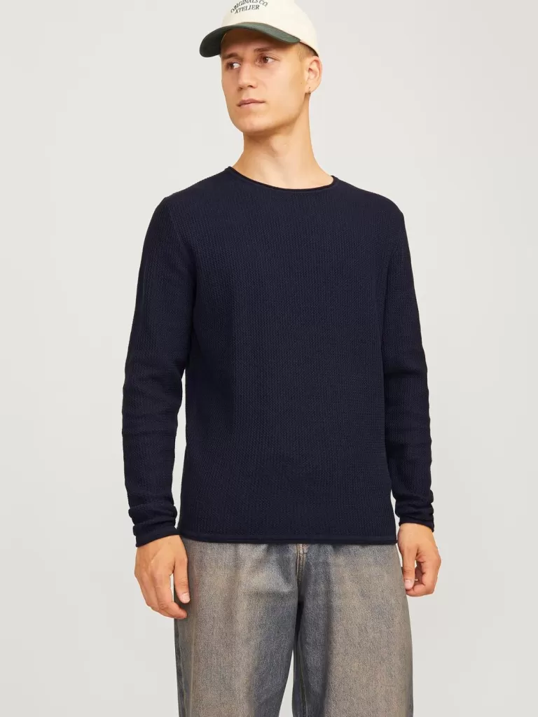 JACK & JONES Swetry^Gładki Sweter wkładany przez głowę Niebieski