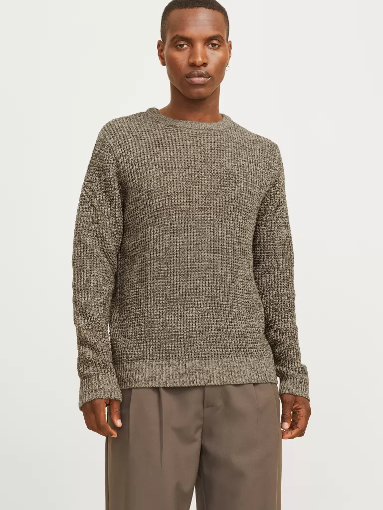 JACK & JONES Swetry^Gładki Sweter wkładany przez głowę Beżowy