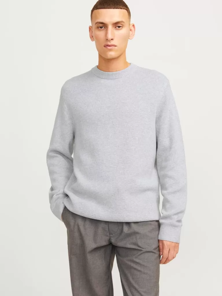 JACK & JONES Swetry^Gładki Sweter wkładany przez głowę Szary