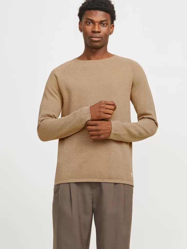 JACK & JONES Swetry^Gładki Sweter wkładany przez głowę Beżowy