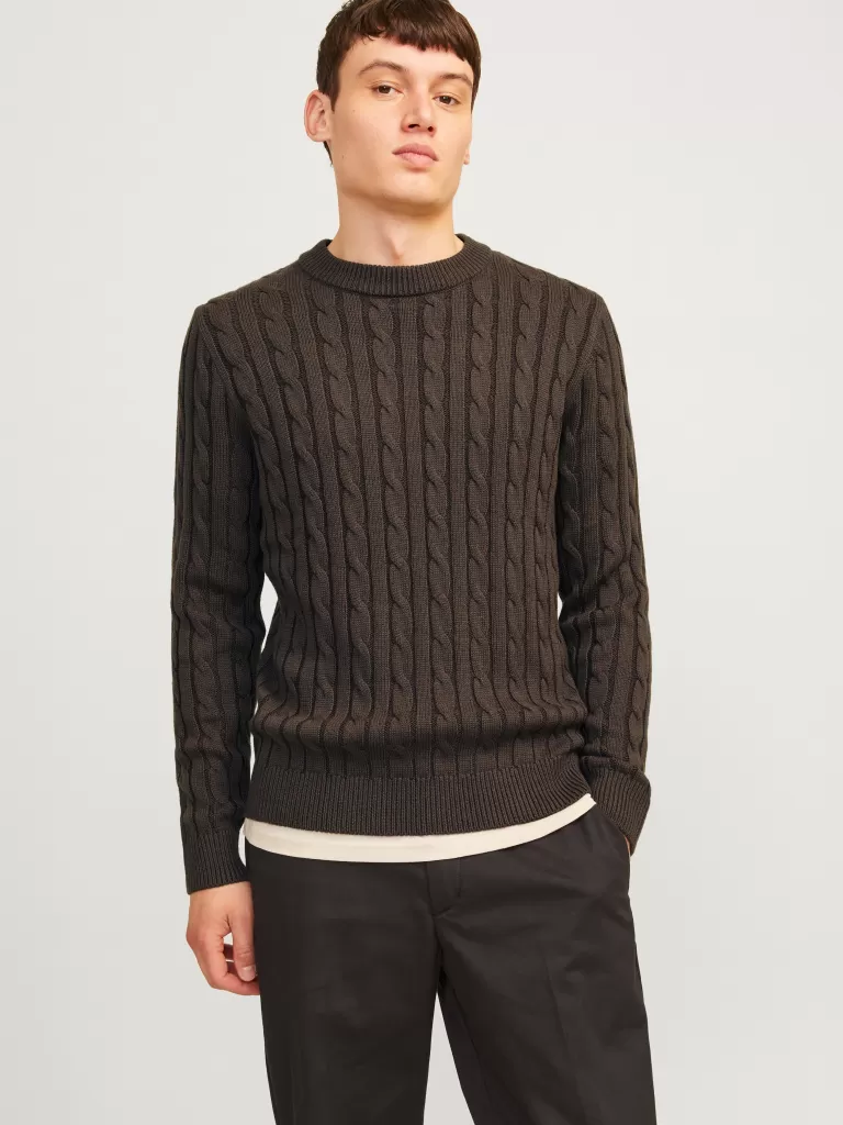 JACK & JONES Swetry^Gładki Sweter wkładany przez głowę Brązowy