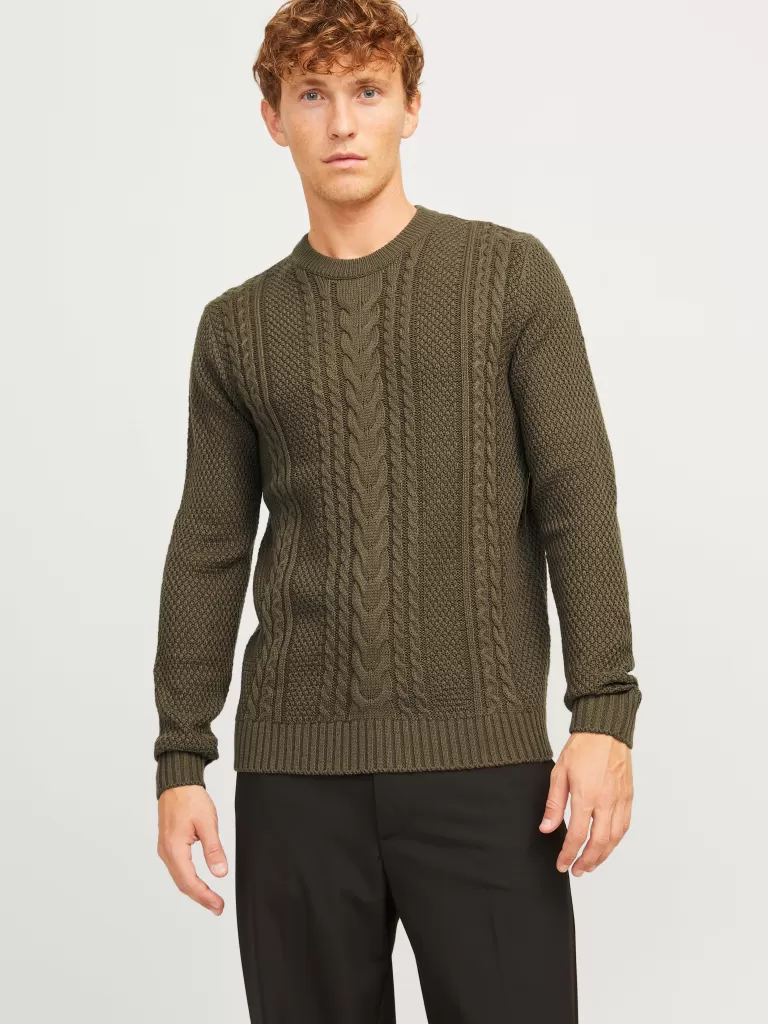 JACK & JONES Swetry^Gładki Sweter wkładany przez głowę Zielony