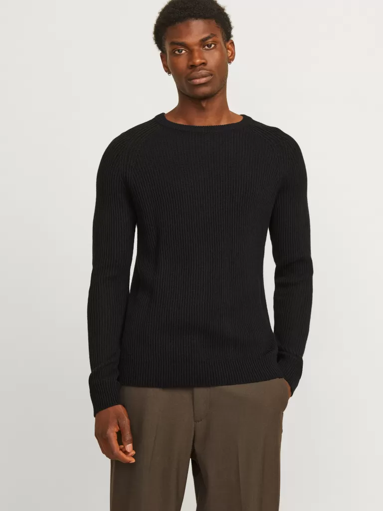 JACK & JONES Swetry^Gładki Sweter wkładany przez głowę Czarny