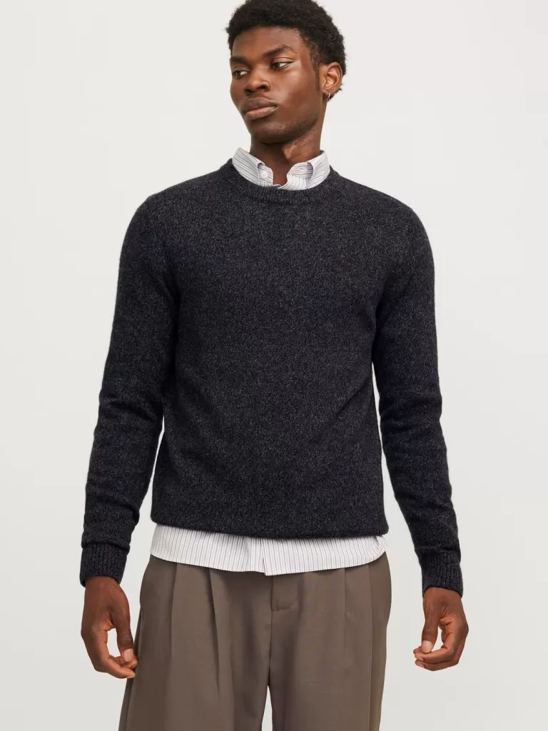 JACK & JONES Swetry^Gładki Sweter wkładany przez głowę Czarny