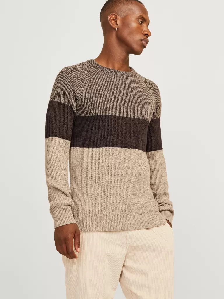 JACK & JONES Swetry^Gładki Sweter wkładany przez głowę Beżowy