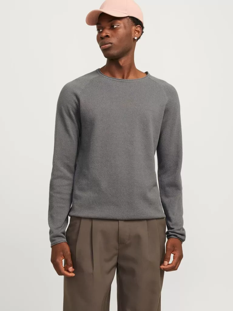 JACK & JONES Swetry^Gładki Sweter wkładany przez głowę Szary