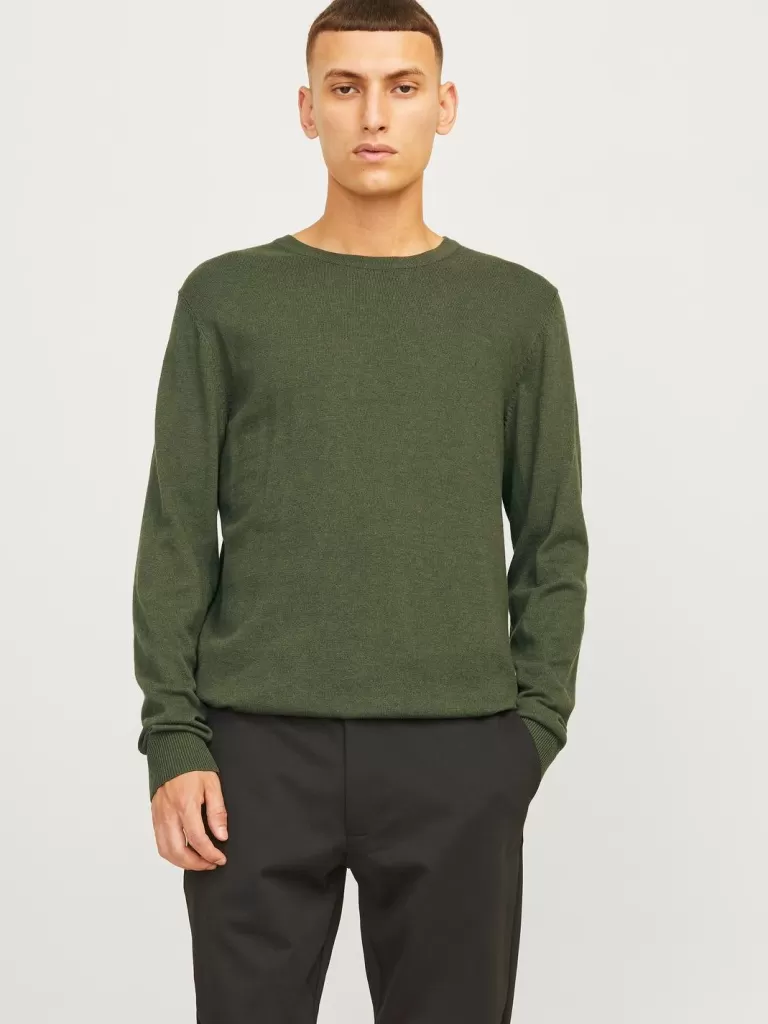 JACK & JONES Swetry^Gładki Sweter wkładany przez głowę Zielony