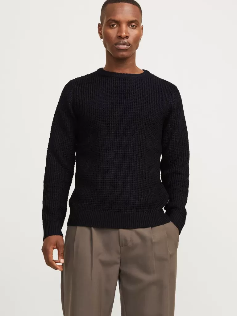 JACK & JONES Swetry^Gładki Sweter wkładany przez głowę Czarny