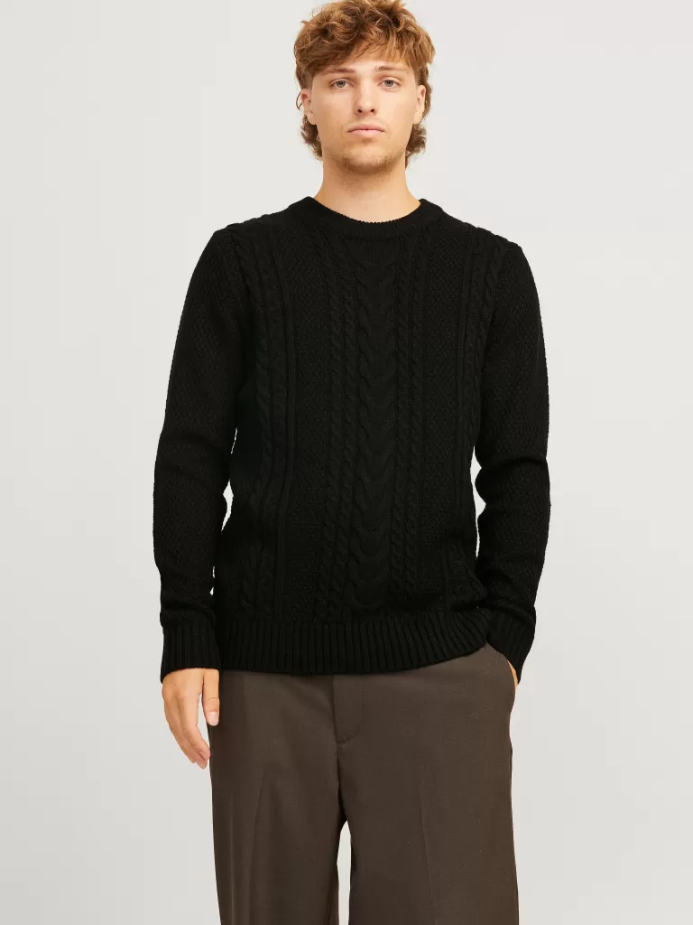 JACK & JONES Swetry^Gładki Sweter wkładany przez głowę Czarny