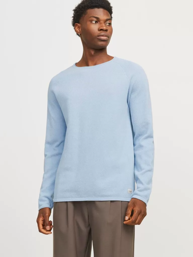 JACK & JONES Swetry^Gładki Sweter wkładany przez głowę Niebieski
