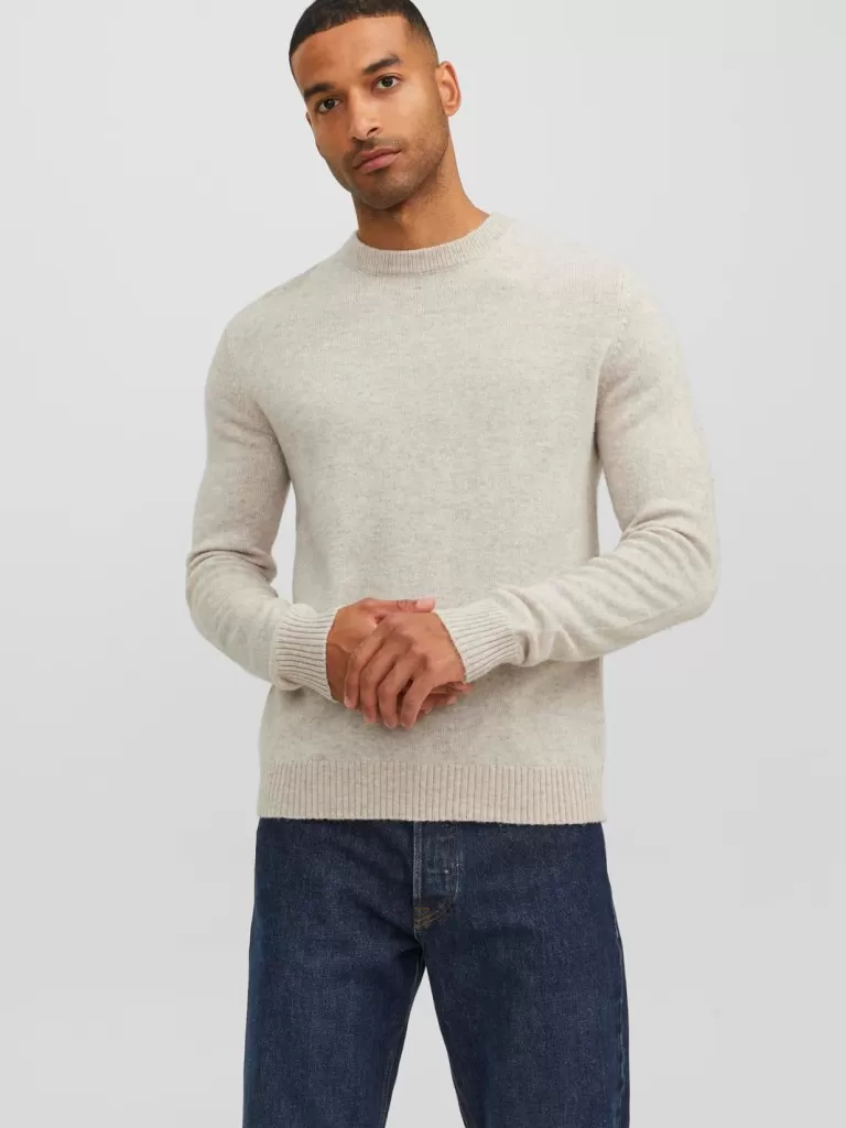 JACK & JONES Swetry^Gładki Sweter wkładany przez głowę Beżowy