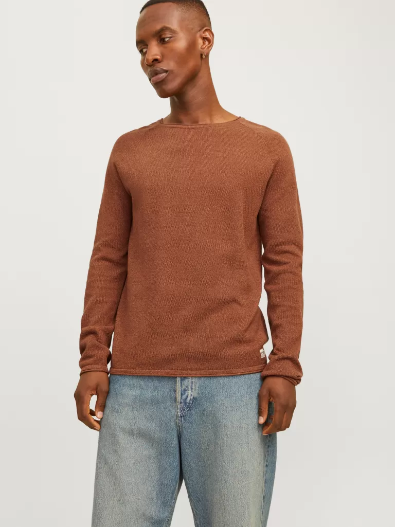 JACK & JONES Swetry^Gładki Sweter wkładany przez głowę Pomarańczowy