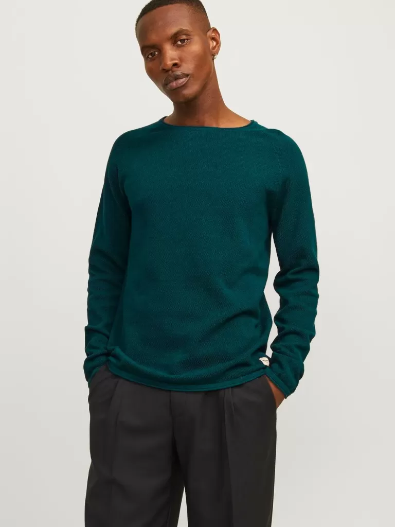JACK & JONES Swetry^Gładki Sweter wkładany przez głowę Zielony