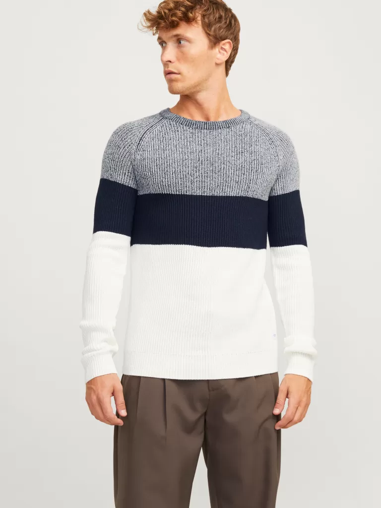 JACK & JONES Swetry^Gładki Sweter wkładany przez głowę Niebieski