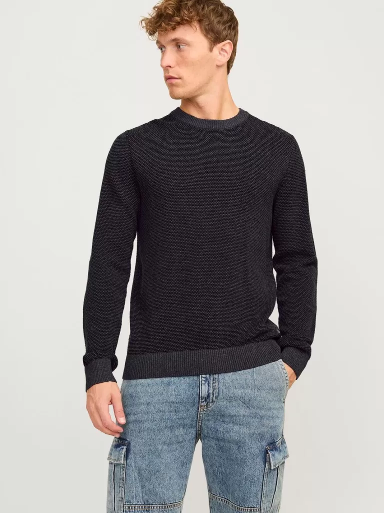 JACK & JONES Swetry^Gładki Sweter wkładany przez głowę Szary